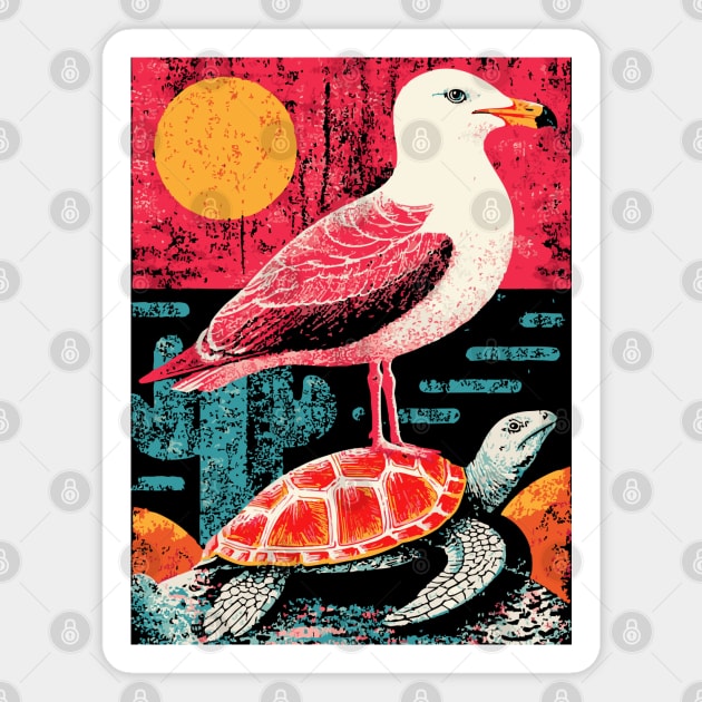 Coastal Companions - Seagull and Turtle Magnet by TuncGK